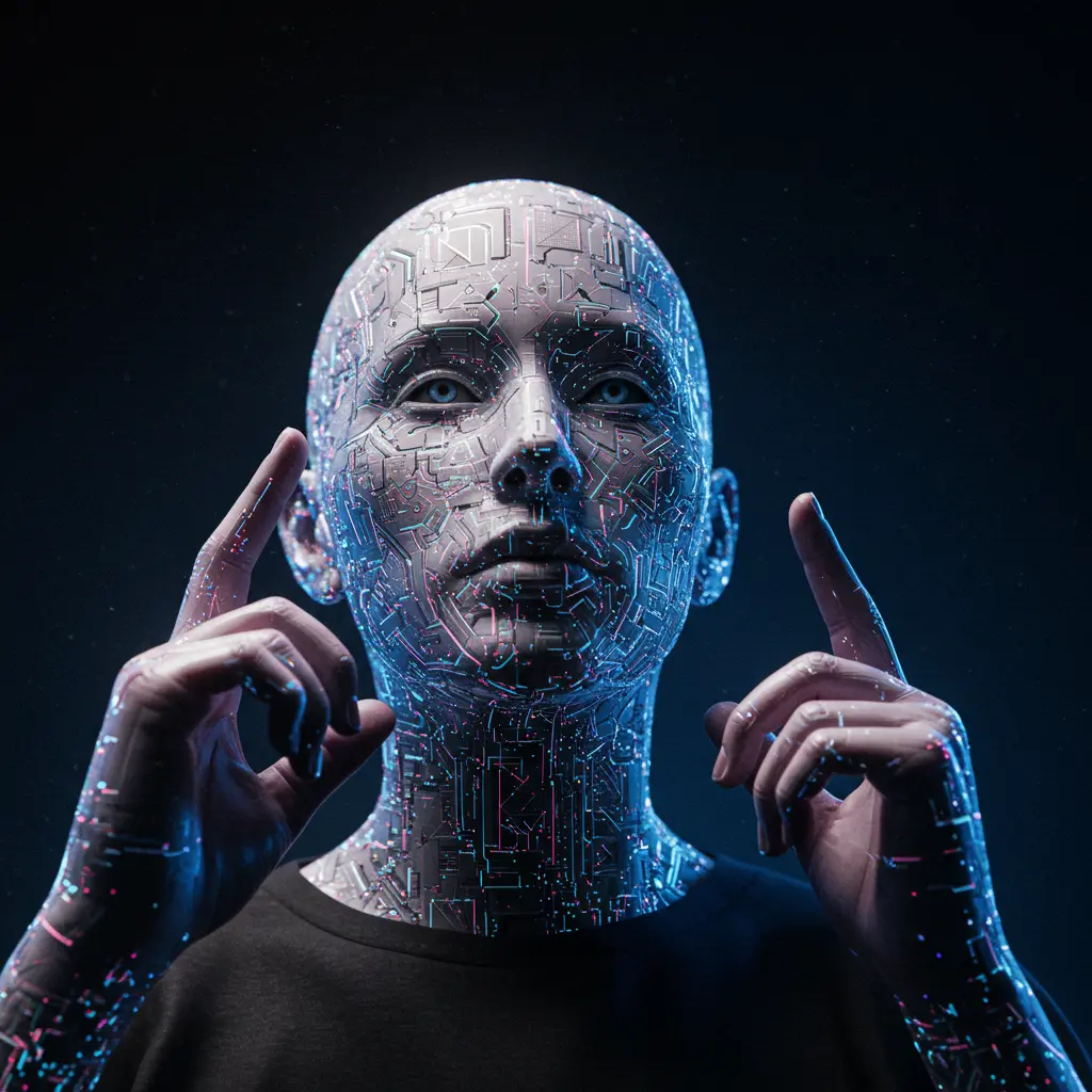 Futuristic AI-generated human faces with glowing digital networks representing the impact and advancements of generative AI in various industries.