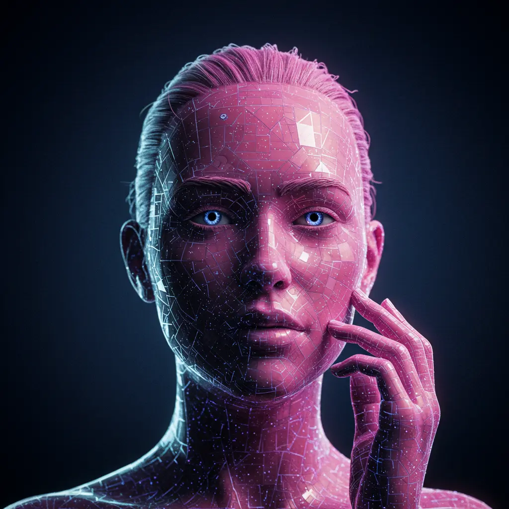 Futuristic AI-generated human faces with glowing digital networks representing the impact and advancements of generative AI in various industries.